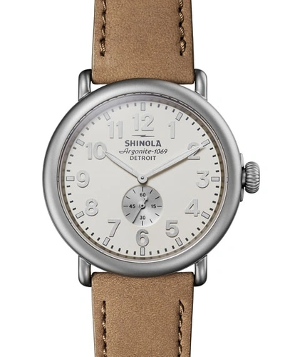 Shinola Men's 47mm Runwell Sub-second Watch With Leather Strap In White/brown