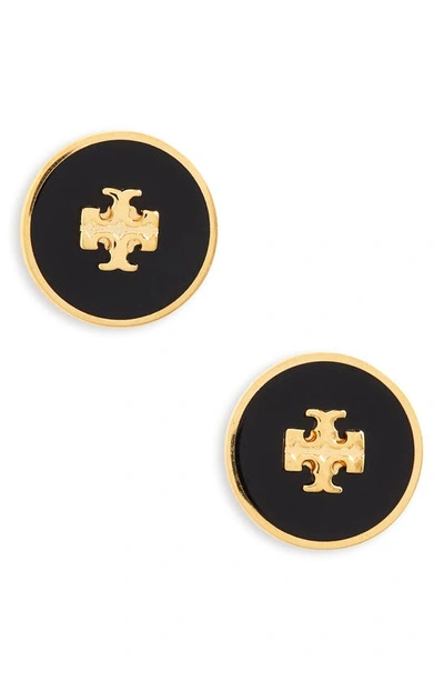 Tory Burch Kira Enamel Circle Stud Earrings, Black In Black/gold