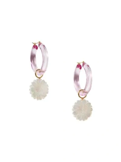 Lizzie Fortunato Spritz Mother-of-pearl & Acrylic Hoop Daisy Charm Earrings In Pink