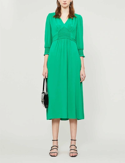 Whistles Zenna Shirred Waist Crepe Dress In Green