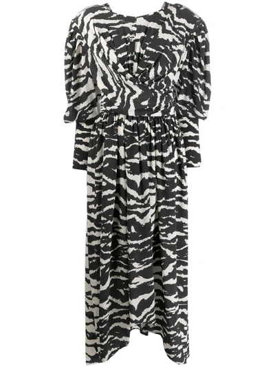 Isabel Marant Filao Zebra-print Twisted-waist Dress In Black