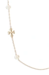 Tory Burch Kira Genuine Pearl Station Necklace In Gold