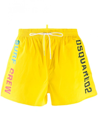 Dsquared2 Logo Print Sea Boxer In Yellow
