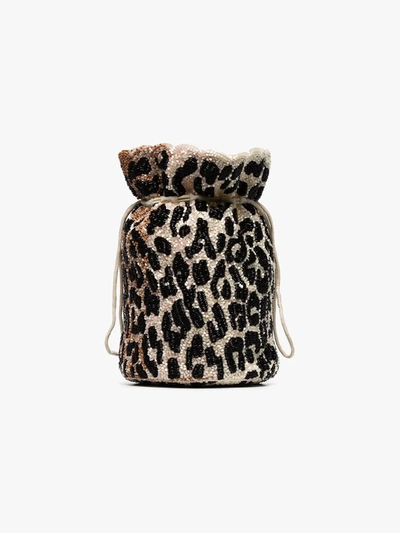 Ganni Multicoloured Leopard Print Beaded Bucket Bag In Neutrals
