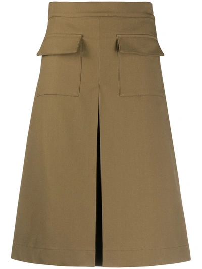 Red Valentino Front Pleated Midi Skirt In Green