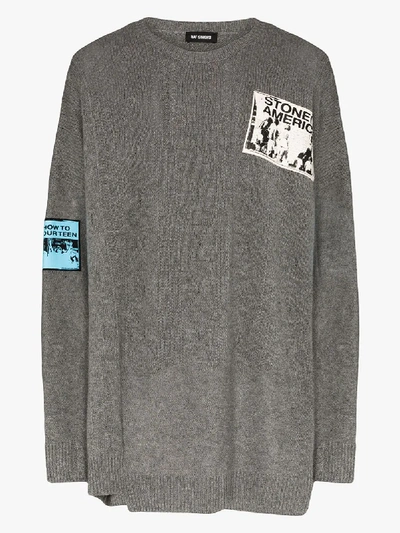 Raf Simons Over-sized Crewneck Patch Jumper In Grey