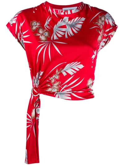 Paco Rabanne Red Foliage Floral Printed Top