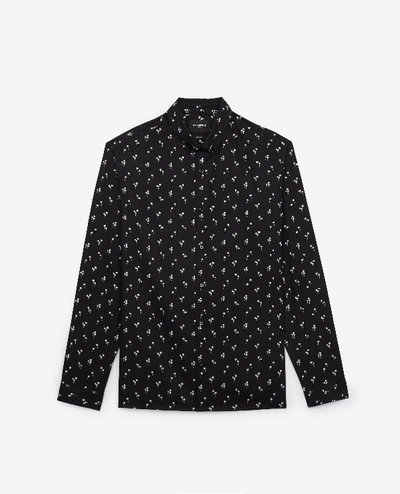 The Kooples Miami Palm Trees Printed Cotton Shirt In Black/white