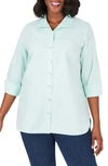 Foxcroft Plus Paityn Three-quarter Sleeve Poplin Shirt In Bahama