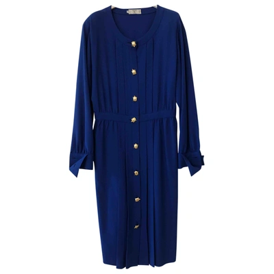 Pre-owned Valentino Wool Maxi Dress In Blue