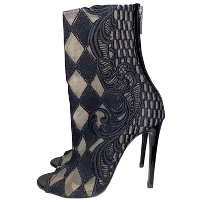 Pre-owned Balmain Cloth Open Toe Boots In Black