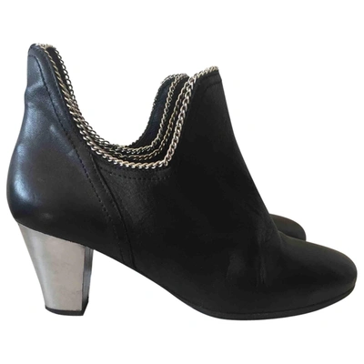 Pre-owned American Retro Leather Ankle Boots In Black