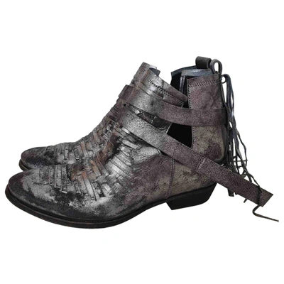 Pre-owned Cinzia Araia Leather Western Boots In Silver