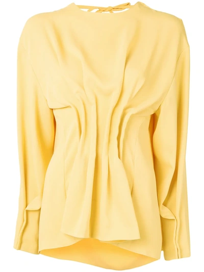 A.w.a.k.e. Draped-back Gathered Crepe Top In Yellow