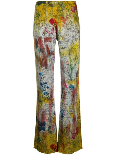 Avant Toi Floral-print Velvet Trousers In Gold