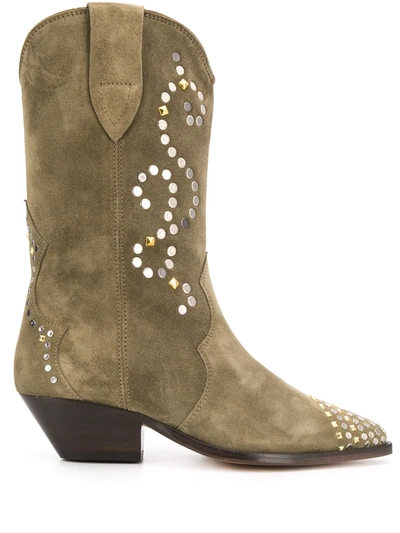 Isabel Marant Duerto Texan Ankle Boots In Green Suede