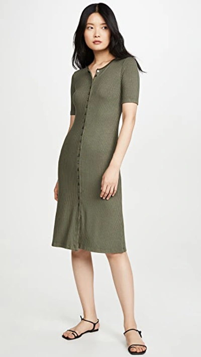Stateside 5x3 Rib Maxi Button Up Dress In Army