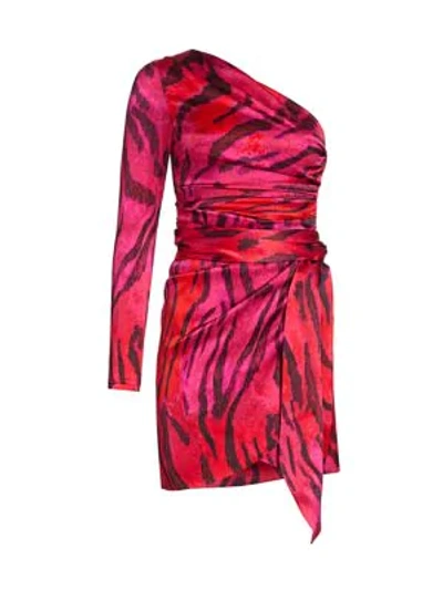 Adriana Iglesias Candela One-shoulder Stretch-silk Dress In Magenta Feline