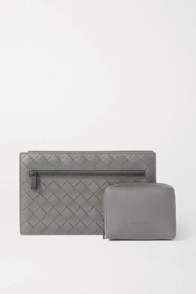Bottega Veneta Intrecciato Leather Jewelry Case In Gray