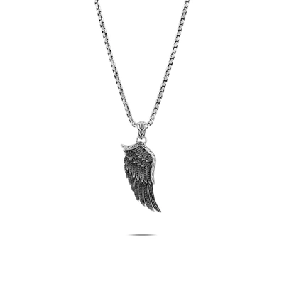 John Hardy 'legends Eagle' Sapphire Spinel Silver Wing Pendant Necklace In Treated Black Sapphire
