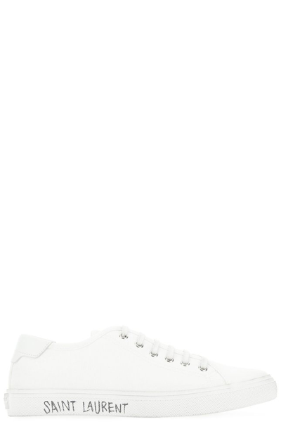 Saint Laurent Malibu 皮革边饰仿旧帆布运动鞋 In White