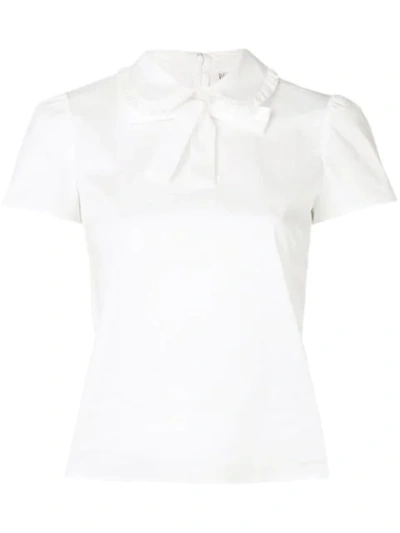 Red Valentino Bow-detailed Perforated Cotton-poplin Blouse In White