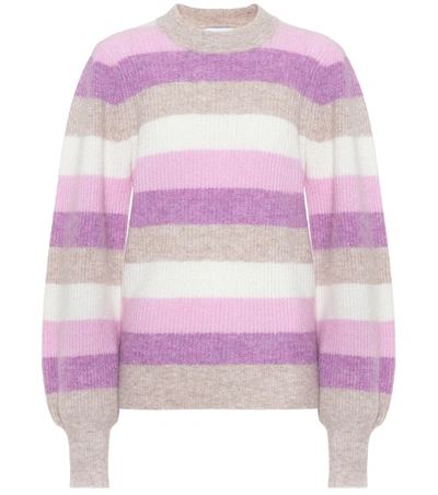 Ganni Striped Ribbed-knit Sweater In Violet