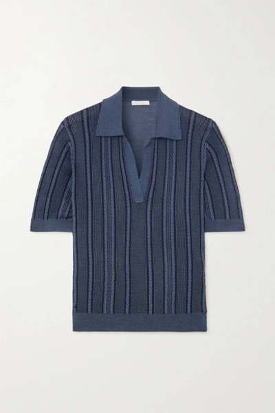 Chloé Cable-knit Silk Polo Shirt In Blue