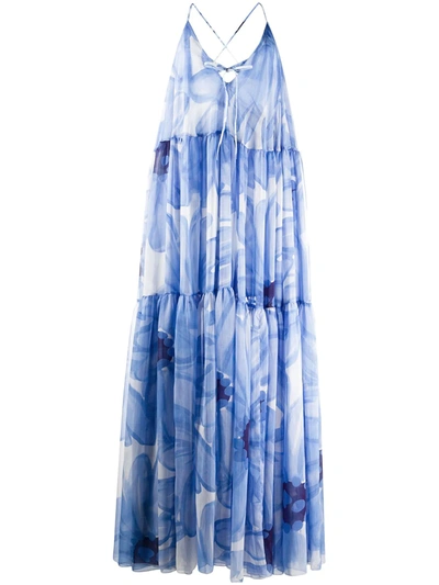 Jacquemus Mistral Tiered Floral-print Georgette Maxi Dress In Light Blue