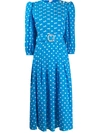 Alessandra Rich Crystal-belt Pleated Polka-dot Silk Midi Dress In Light Blue