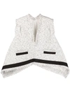 Sacai Draped Cotton-trimmed Frayed Tweed Top In White