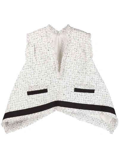 Sacai Draped Cotton-trimmed Frayed Tweed Top In White