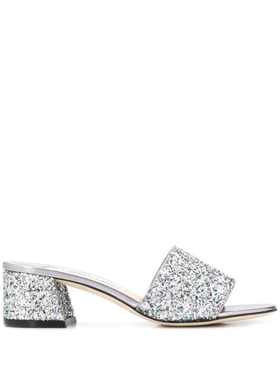 Jimmy Choo Minea 45mm Glitter-effect Mules In Silver