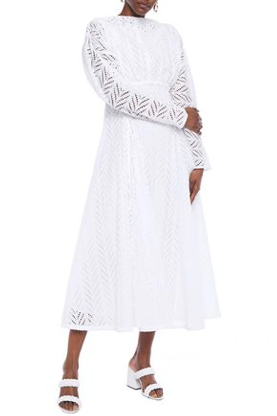 By Malene Birger Flared Gathered Broderie Anglaise Cotton Midi Dress In White