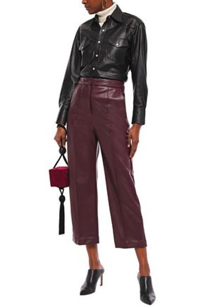 Chalayan Cropped Faux Leather Wide-leg Pants In Burgundy