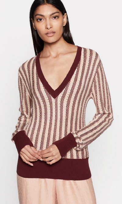 Equipment Pierette Striped Pointelle-knit Silk And Cotton-blend Sweater In Tawny Port Multi