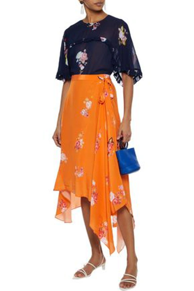 Preen Line Blake Ruffle-trimmed Floral-print Georgette Top In Navy