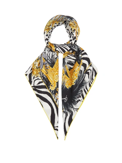 Versace Animal-print Baroque-frame Silk-faille Scarf In Multi