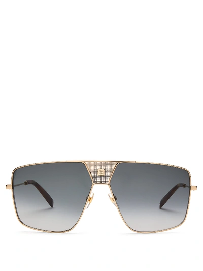 Givenchy Logo-engraved Flat-top Aviator Metal Sunglasses In Gold/ Dark Grey