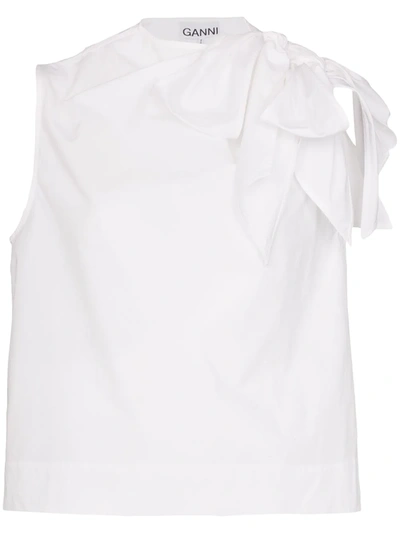 Ganni Bow-detailed Cotton-poplin Top In White