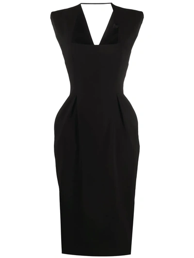 Versace Square-neck Pleated Crepe Midi Dress In Black