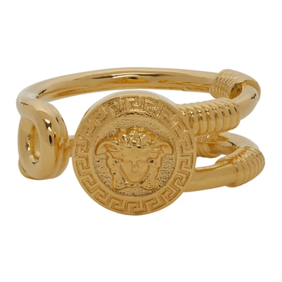 Versace Medusa-medallion Safety-pin Ring In D00h Gold