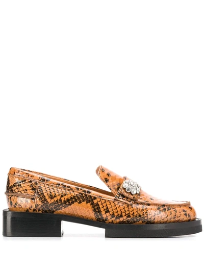Ganni Crystal-embellished Python-effect Leather Loafers In Tapioca