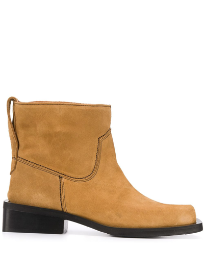 Ganni Low Mc Suede Ankle Boots In Brown
