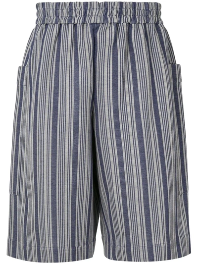 Jil Sander Striped Cotton-blend Canvas Shorts In Blue