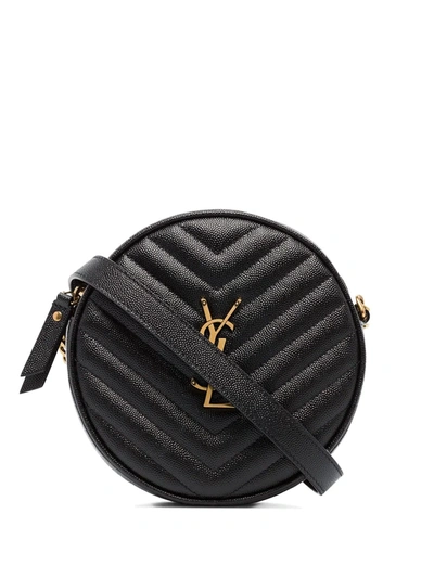 Saint Laurent Vinyle Round Quilted Leather Camera Bag In Black