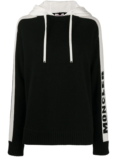 Moncler Logo Knitted Hoodie In Black
