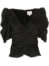 Cinq À Sept Betty Ruched Cropped Blouse In Black