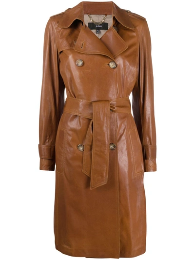 Arma Leather Trench Coat In Brown