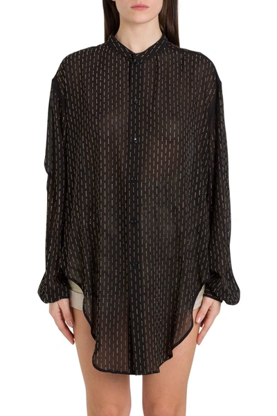 Saint Laurent Wide Shirt With Knotted Detail And Allover Studs In Black